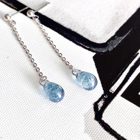 925 Sterling Silver Blue Water Drop Earrings - Picture 5 of 6